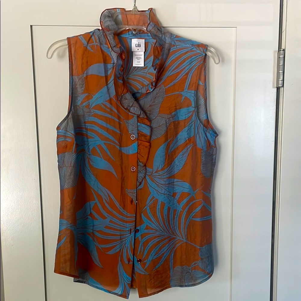CAbi Orange and Blue Blouse Vibrant and Stylish
